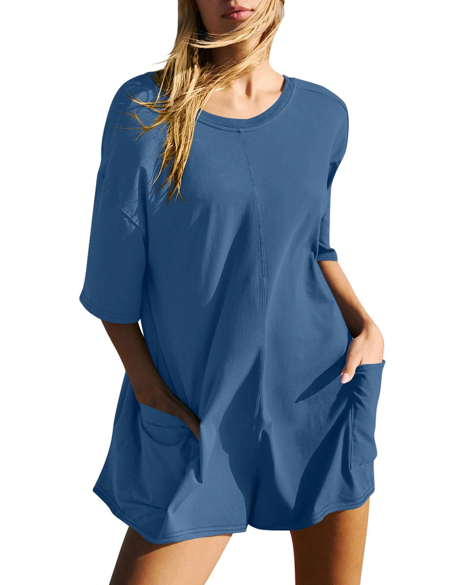 Women Short Sleeve Oversized Rompers With Deep Pockets