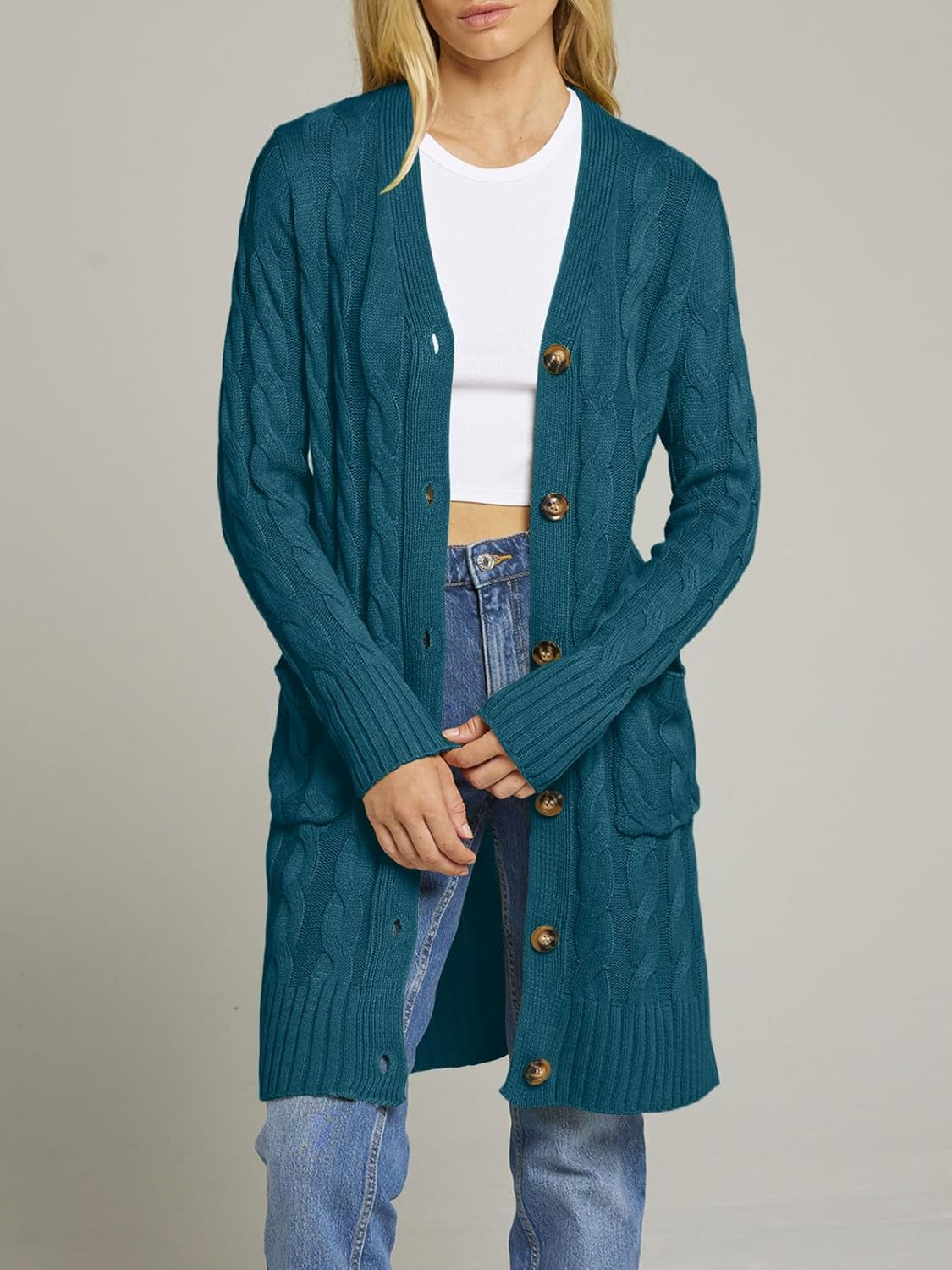 Long Sleeve Cardigan Front Button Sweater